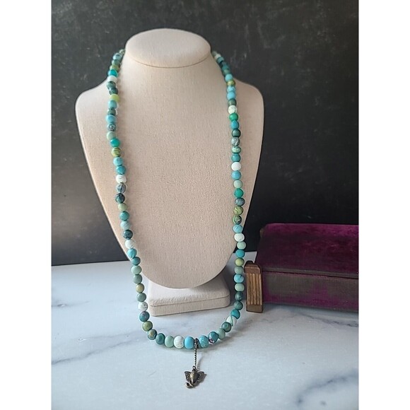 Blue Teal Green And White Polymer Clay Beaded Elephant Head Pendant Necklace New - Picture 1 of 10